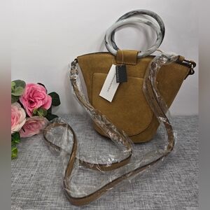 New Banana Republic‎ Mustard Yellow Suede Mini Bucket Bag Tortoise Handles